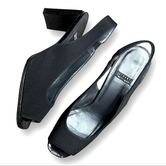 STUART WEITZMAN Vintage Block Heels Slingback Slide Sandal Shoe Black Sz. 8 - Picture 1 of 6